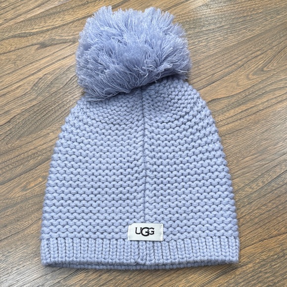 UGG Knit Wool Blend Pom Beanie in Soft Blue - Picture 2 of 5